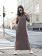 Теплое длинное платье с капюшоном - Машинная вязка - "Агата" - Шоколад mini 
