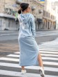 Теплое длинное платье с капюшоном - Машинная вязка - "Агата" - Голубое mini 1