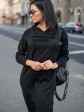 Теплое длинное платье с капюшоном - Машинная вязка - "Агата" - Черное mini 