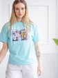 Женская футболка - оверсайз - мятная с принтом MTV mini 1