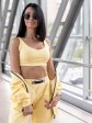 Женский спортивный костюм-тройка с коротким топом, брюками и бомбером - "Бьянка" - лимонный mini 7