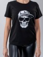 Женская футболка - принт Череп - Хлопок - Черная mini 