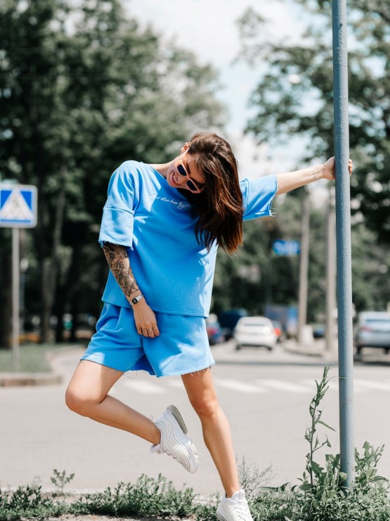 Костюм вільного крою - Футболка, шорти - Софія - Блакитний Костюм вільного крою - Футболка, шорти - Софія - Блакитний 1