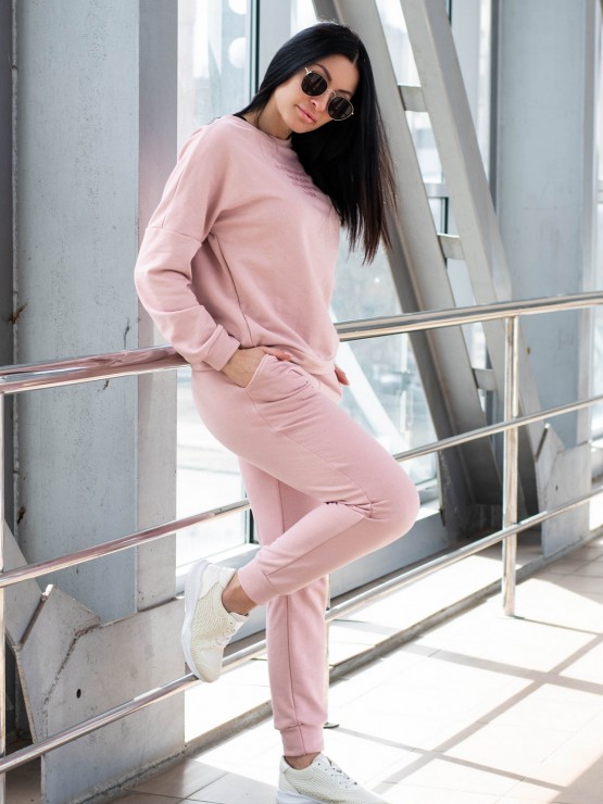 Жіночий костюм вільного крою - Тринітка - «Дженіфер» - Пудра 1