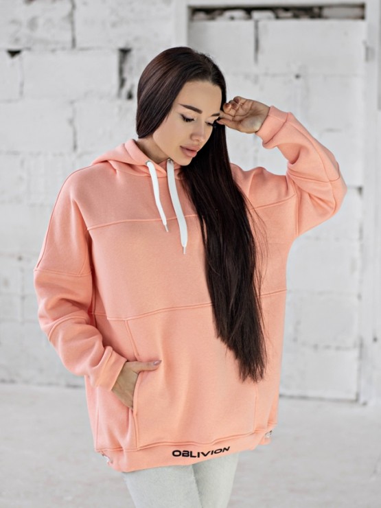 Женский худи на флисе с капюшоном Oversize - "Олли" - персик 2