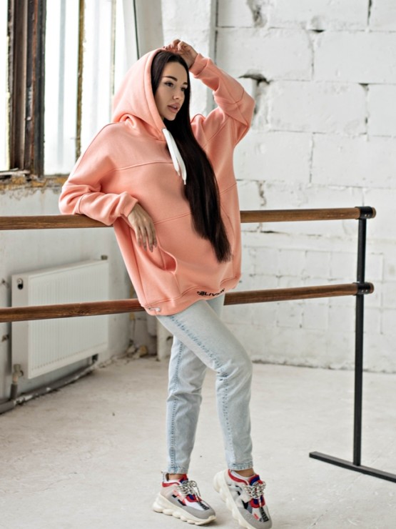 Женский худи на флисе с капюшоном Oversize - "Олли" - персик 4