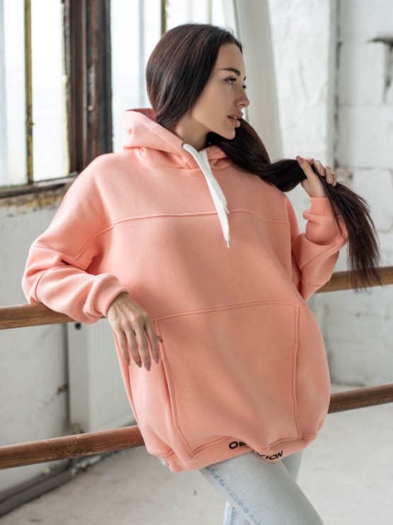 Женский худи на флисе с капюшоном Oversize - "Олли" - персик 5