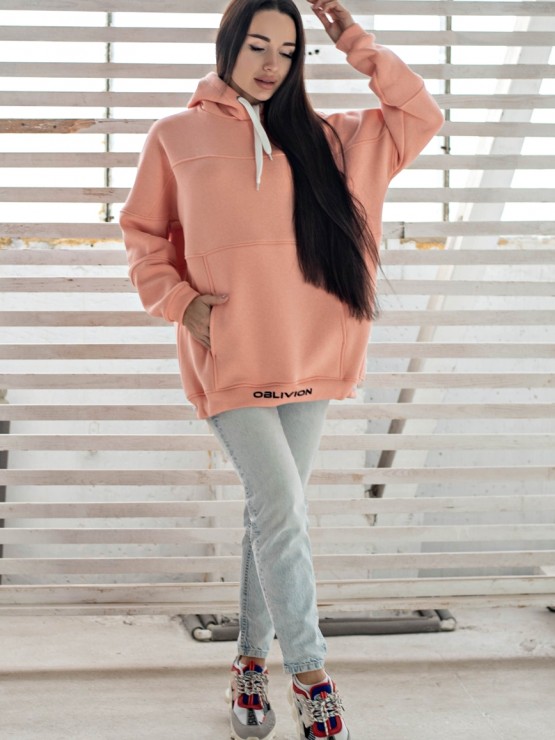Женский худи на флисе с капюшоном Oversize - "Олли" - персик 1