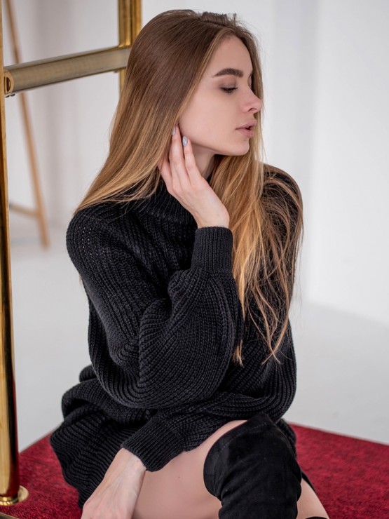 Жіноча туніка з високим горлом - Вовна - Акрил - "Міра" чорний Жіноча туніка з високим горлом - Вовна - Акрил - "Міра" чорний 2