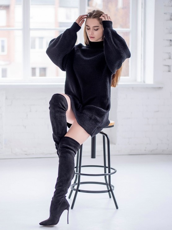 Жіноча туніка з високим горлом - Вовна - Акрил - "Міра" чорний Жіноча туніка з високим горлом - Вовна - Акрил - "Міра" чорний 4