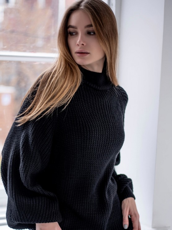 Жіноча туніка з високим горлом - Вовна - Акрил - "Міра" чорний Жіноча туніка з високим горлом - Вовна - Акрил - "Міра" чорний 5