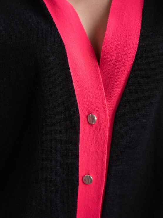 Кардиган с пуговицами - oversize -  "Беатрис" - Черно-малиновый 4