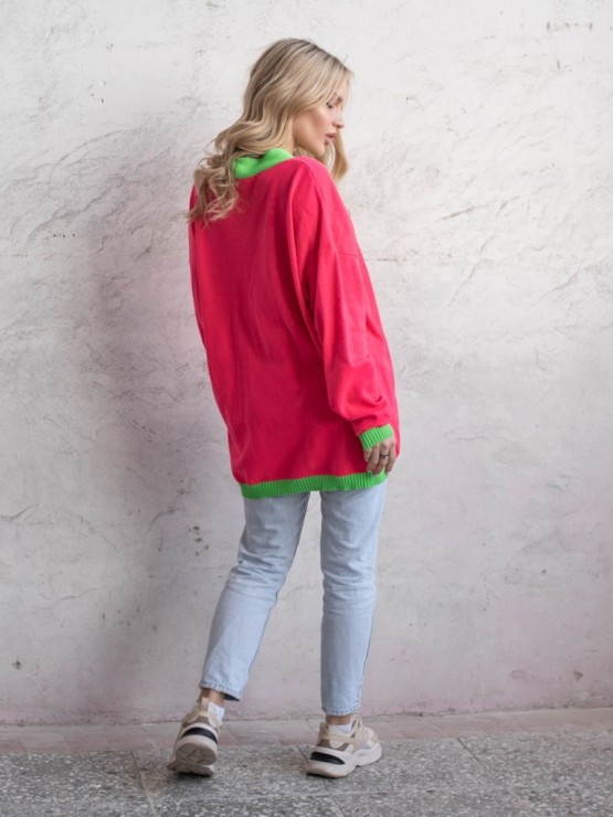 Кардиган с пуговицами - oversize -  "Беатрис" - Малиново-зеленый 1