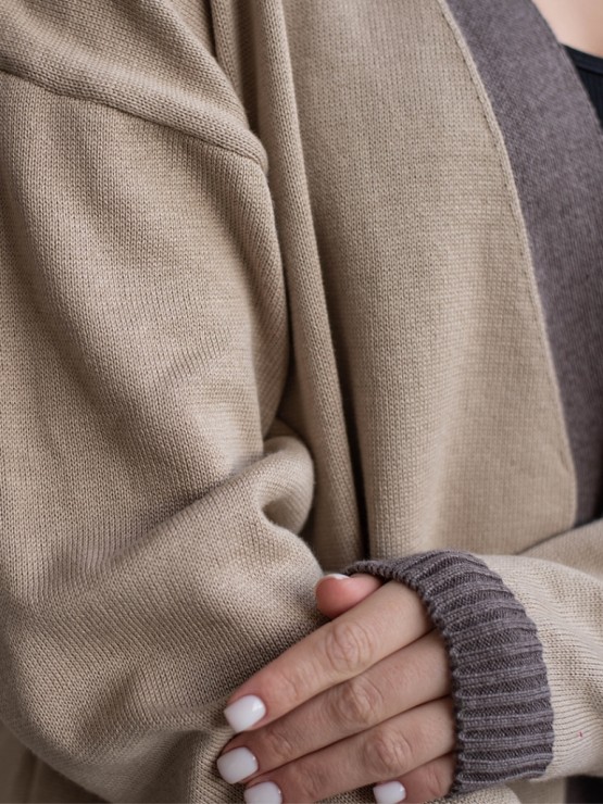 Кардиган с пуговицами - oversize -  "Беатрис" - Бежево-шоколадный 1