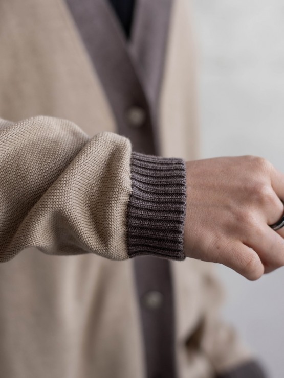 Кардиган с пуговицами - oversize -  "Беатрис" - Бежево-шоколадный 2