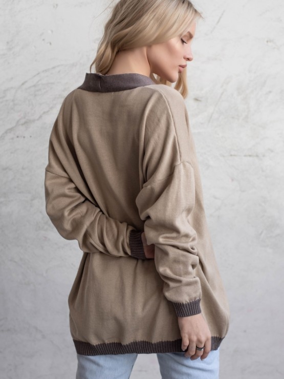 Кардиган с пуговицами - oversize -  "Беатрис" - Бежево-шоколадный 4