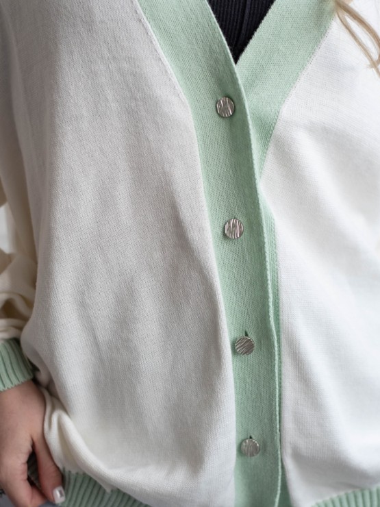 Кардиган с пуговицами - oversize -  "Беатрис" - Молочно-оливковый 1