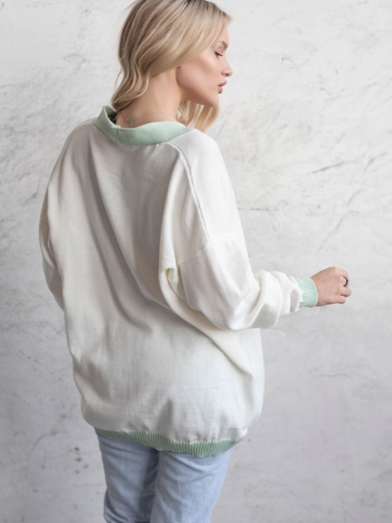 Кардиган с пуговицами - oversize -  "Беатрис" - Молочно-оливковый 3