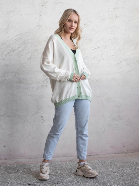 Кардиган с пуговицами - oversize -  "Беатрис" - Молочно-оливковый 5