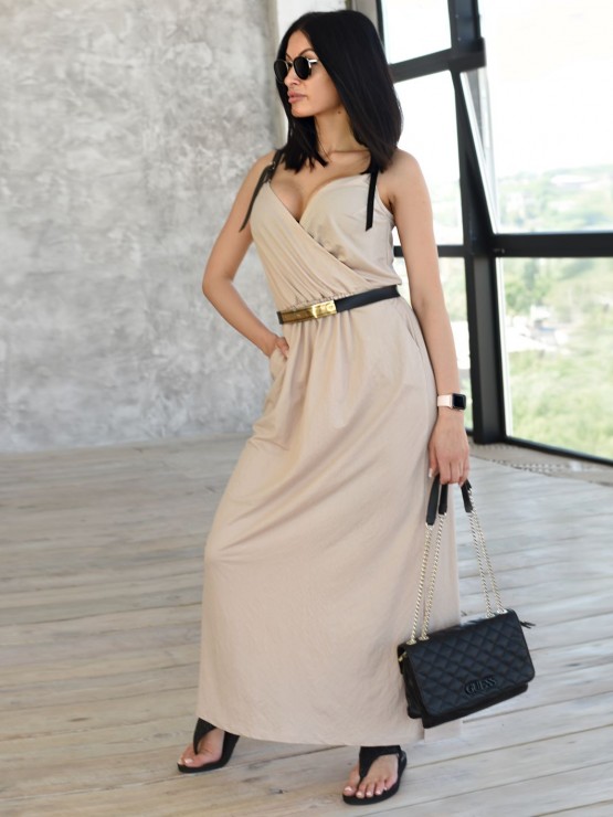 Летний трикотажный  сарафан - «Доминика» - Бежевый Летний трикотажный  сарафан - «Доминика» - Бежевый 1