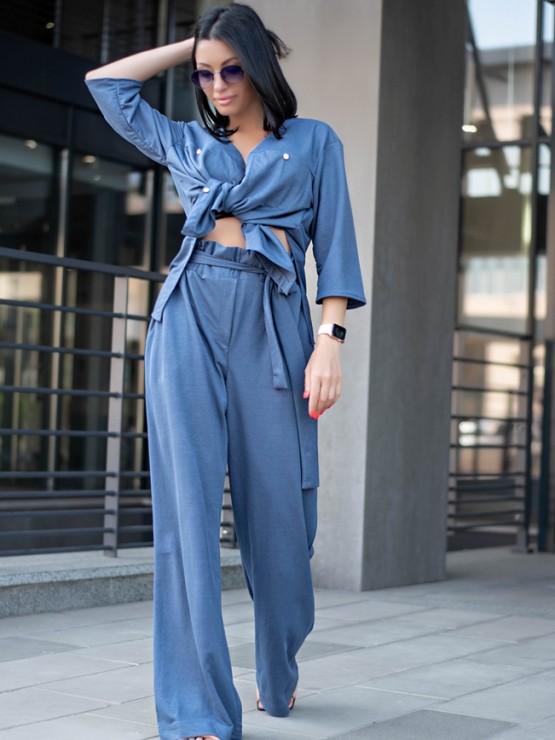 Летний легкий костюм - Трикотаж - Брюки с блузой -  "Донна" - Индиго Летний легкий костюм - Трикотаж - Брюки с блузой -  "Донна" - Индиго 6