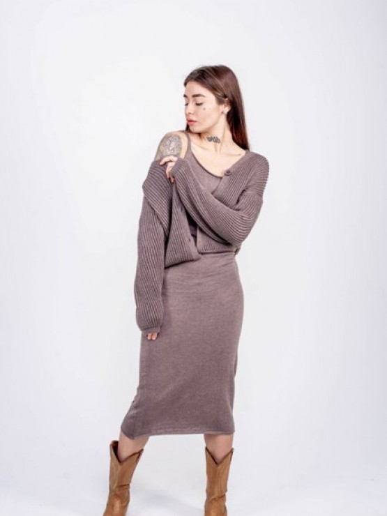 Женская вязаная кофта - Хлопок -Шерсть - Акрил - "Келли" - Шоколад Женская вязаная кофта - Хлопок -Шерсть - Акрил - "Келли" - Шоколад 7