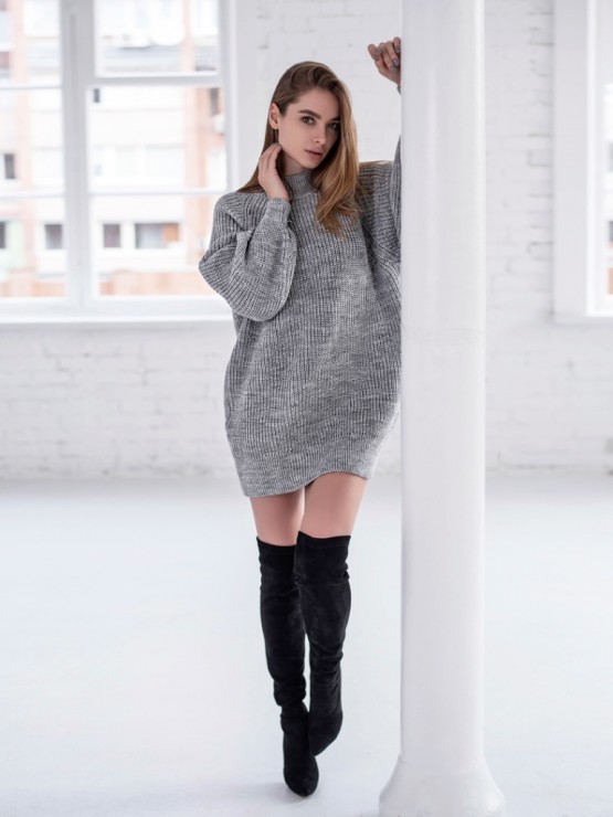 Жіноча туніка з високим горлом - Вовна - Акрил - "Мира" сірий Жіноча туніка з високим горлом - Вовна - Акрил - "Мира" сірий 1