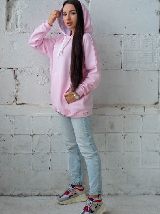 Жіночий худи на флісі з капюшоном Oversize - "Оллі" - рожевий 4