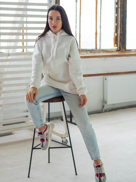 Жіночий худи на флісі з капюшоном Oversize - "Оллі" - молоко 1