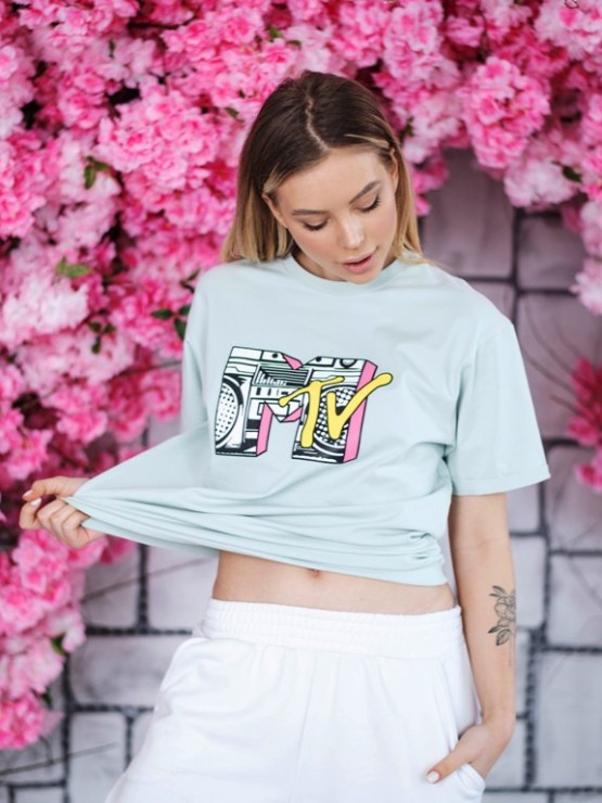 Жіноча футболка - оверсайз - оливкова з принтом MTV 3