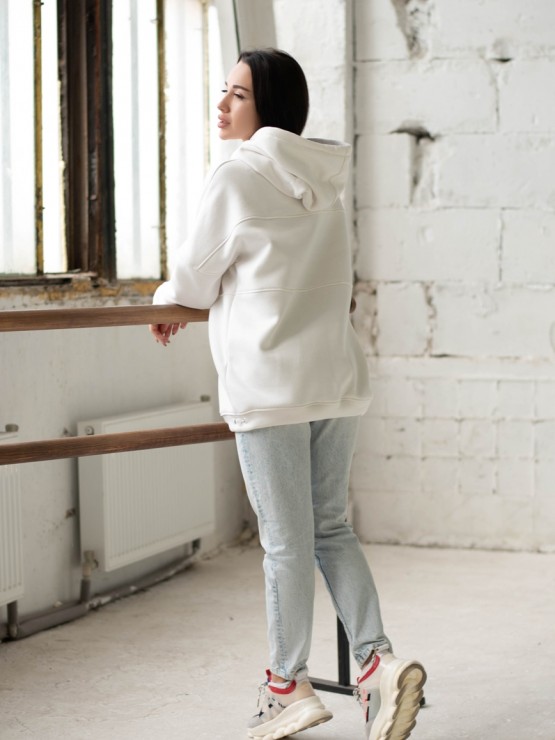 Жіночий худи на флісі з капюшоном Oversize - "Оллі" - молоко 3