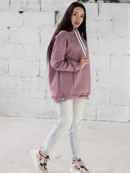 Жіночий худи на флісі з капюшоном Oversize -  "Оллі" - ліловий. 1