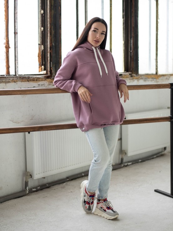 Жіночий худи на флісі з капюшоном Oversize -  "Оллі" - ліловий. 4