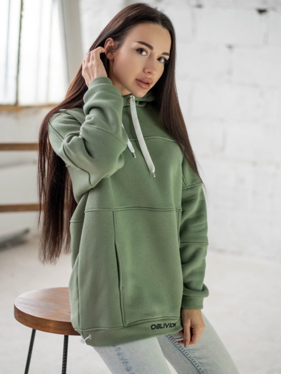 Жіночий худи на флісі з капюшоном Oversize - "Оллі" - хакі 1