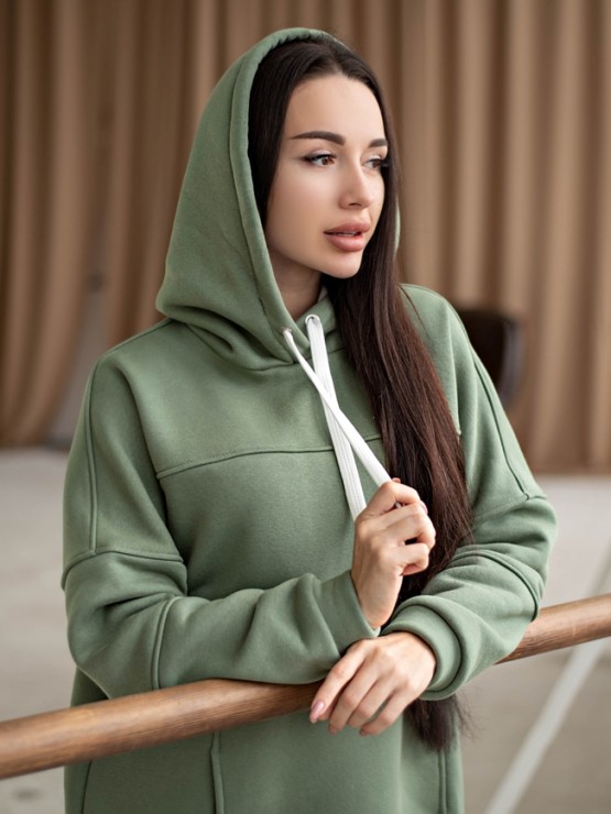 Жіночий худи на флісі з капюшоном Oversize - "Оллі" - хакі 4