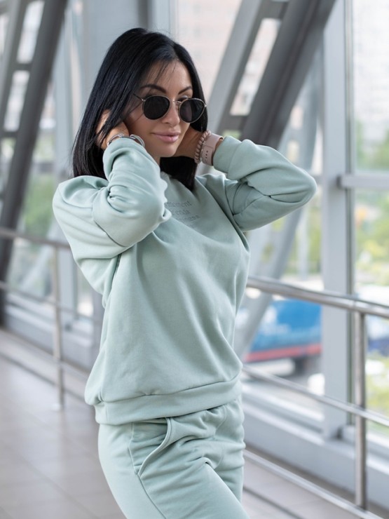 Жіночий костюм вільного крою - Тринітка - «Дженіфер» - Оливковий 2