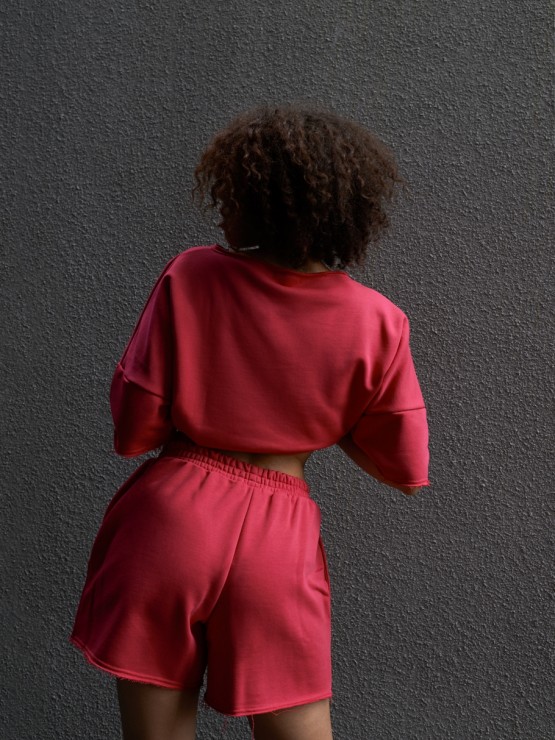 Костюм свободного кроя - Футболка, шорты - "София" - Малиновый 4