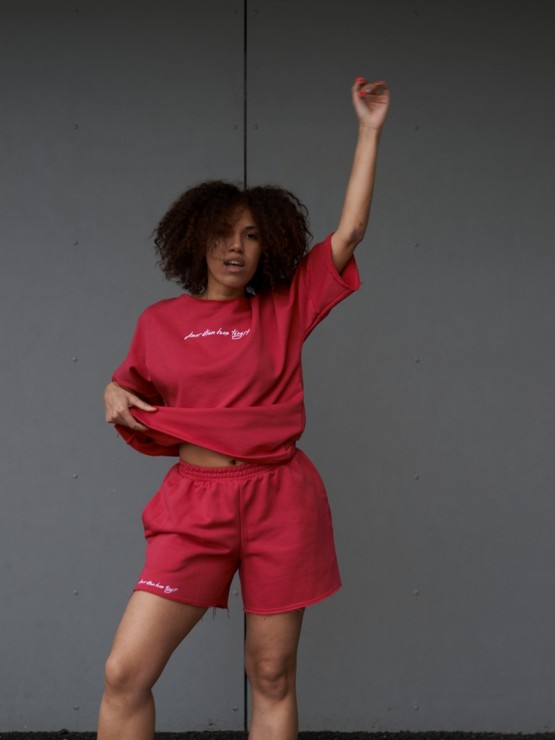 Костюм свободного кроя - Футболка, шорты - "София" - Малиновый 7