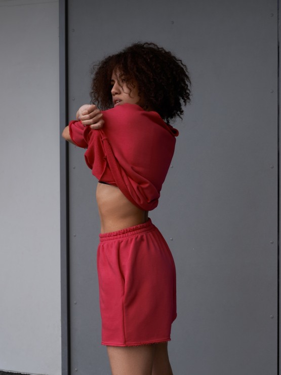 Костюм свободного кроя - Футболка, шорты - "София" - Малиновый 5