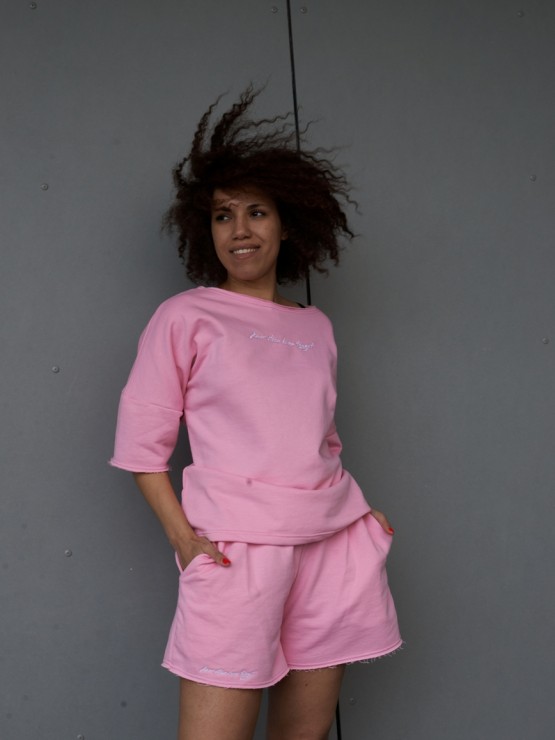 Костюм свободного кроя - Футболка, шорты - "София" - Розовый 6