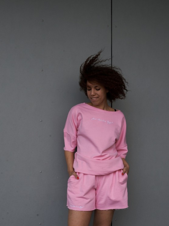 Костюм свободного кроя - Футболка, шорты - "София" - Розовый 7