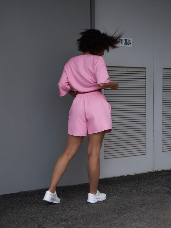 Костюм свободного кроя - Футболка, шорты - "София" - Розовый 5