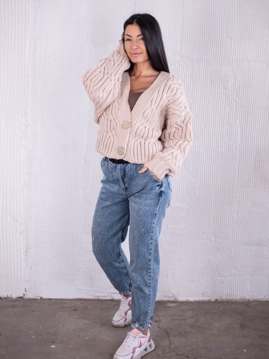 Укорочений кардиган із гудзиками - one size - "FLORA" - Бежевий 6