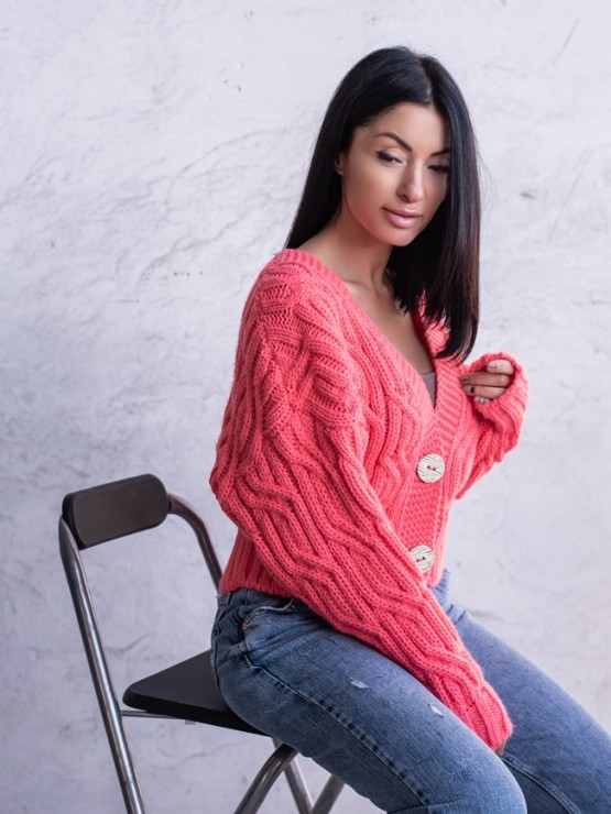 Укорочений кардиган з гудзиками - one size - "FLORA" - Корал 1