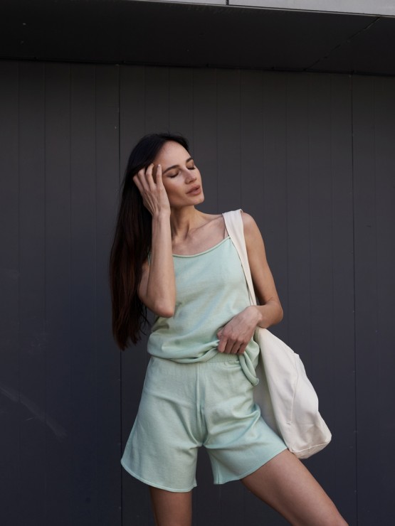 Костюм шорты и майка - Машинная вязка - "Глория" - Оливковый 4