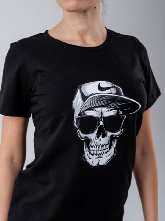 Жіноча футболка - принт Череп - Бавовна - Чорна 2