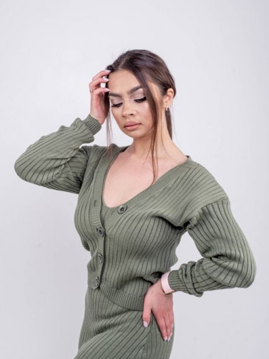 Женская вязаная кофта "Элизабет" - Хаки 2