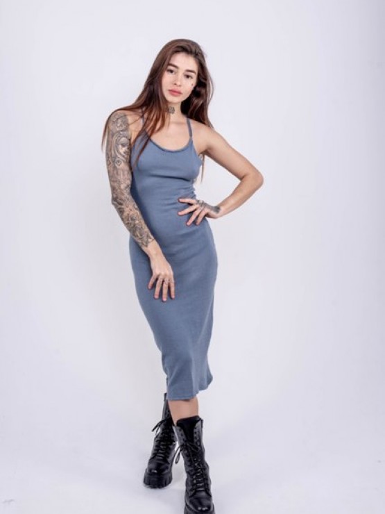 Жіноча сукня з відкритою спиною - машинна в'язка - "Ірис" - Графіт 3