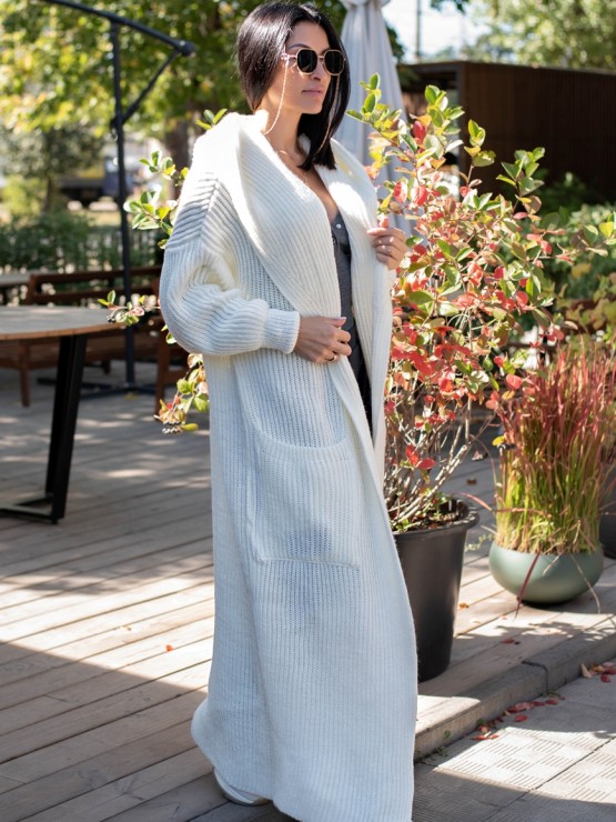 Женский кардиган с капюшоном - Шерсть -Акрил - Белый 1