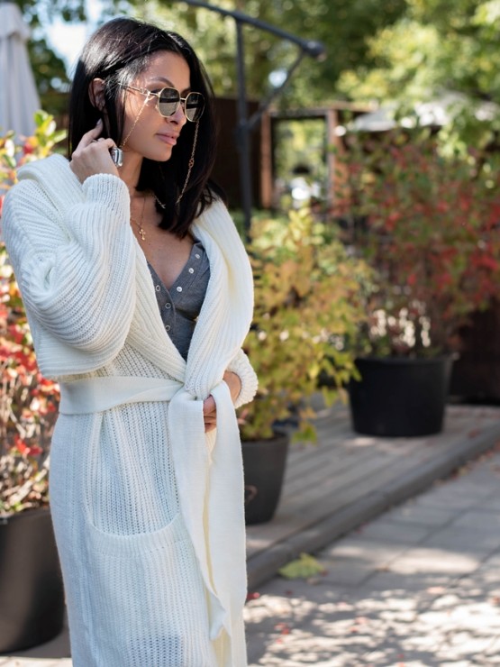 Женский кардиган с капюшоном - Шерсть -Акрил - Белый 2